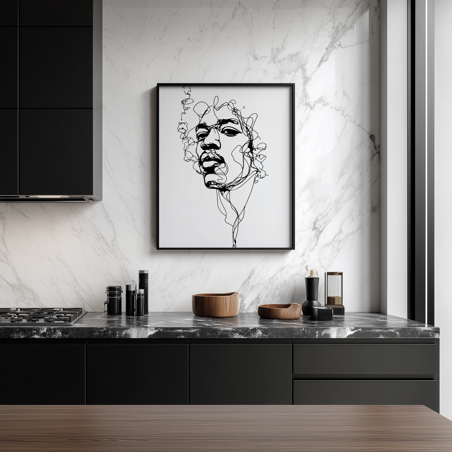 Wandbild Shooting Star Music Poster Line Art Jimi Hendrix, minimalistisches modernes Design, ideal für stilvolle Raumgestaltung.